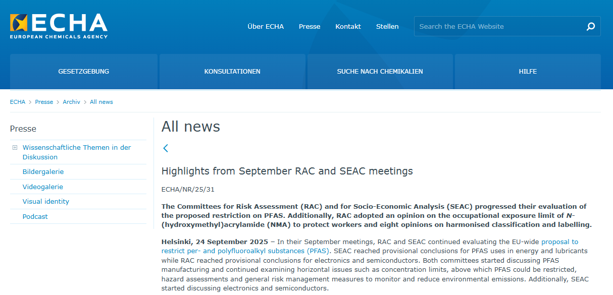 EU RAC/SEAC九月会议